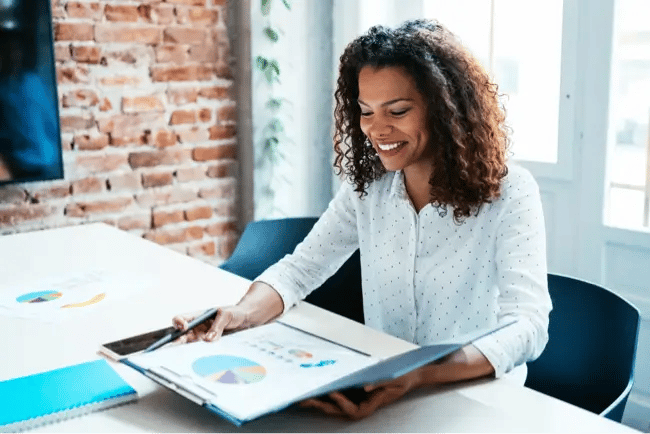 Woman reviewing retirement plan